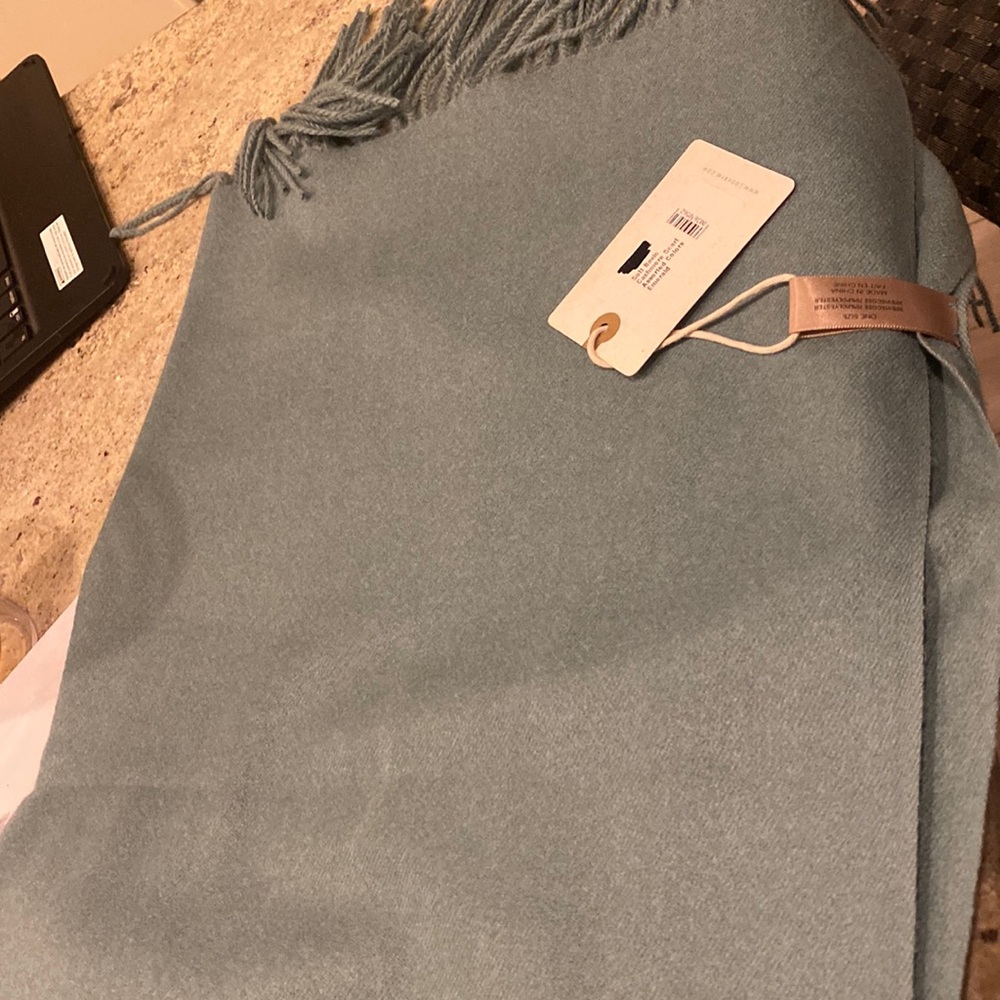 Cashmere light green fringe scarf